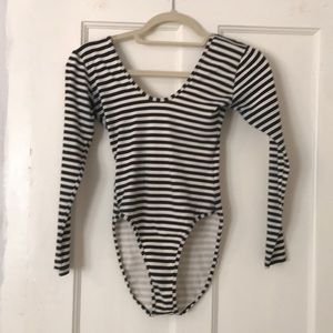 American Apparel black/off white striped body suit